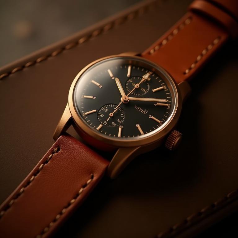 Heritage GMT bronze watch with leather strap